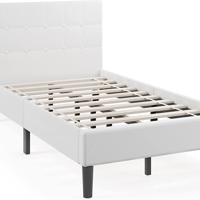 Platform Twin Bed with Button Tufted Headboard | Upholstered Bed Frame
