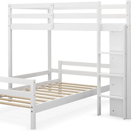 Dreamade Twin Over Twin Loft Bed w/ Bookcase, Bunk Bed w/ 12.5" Full-Length Guardrail & Ladder