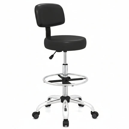 Dreamade Drafting Chair with Back, Adjustable Foot Rolling Stool with Wheels | PVC Leather Tall Office Chair w/ Thickened Cushion