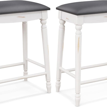 Dreamade Bar Stools, 29"/24" Bar Height Saddle Stools w/Padded Seat, Rubber Wood Legs, Footrests & Antiqued Surface