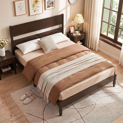 Dreamade Queen/Full/Twin Size Wooden Bed Frame with Slatted Headboard