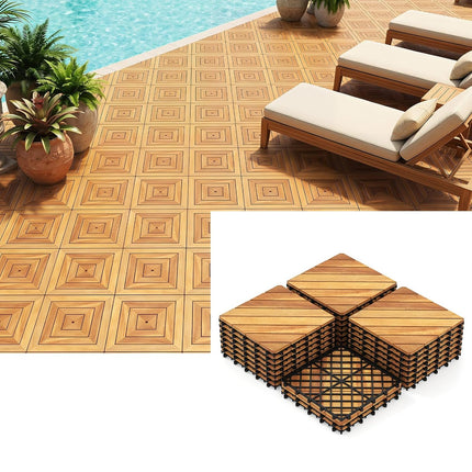 Dreamade 12" x 12" Interlocking Acacia Wood Deck Tiles