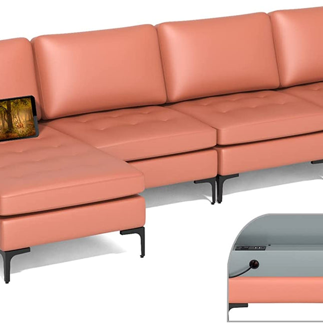 Dreamade Sectional Sofa Couch, Convertible Sleeper with 2 or 1 USB Ports Socket