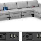 4 Seat Chaise Lounge 2 USB Sockets / Light Grey