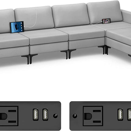 Dreamade 4 Seat Convertible Sofa Couch, 123" L Sectional Sleeper with 2 or 1 USB Ports Socket