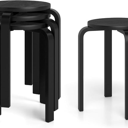 Stackable Bentwood Stools Set of 4, 18-Inch Height Backless Counter Chairs with Round Top, Anti-Slip Felt Pad
