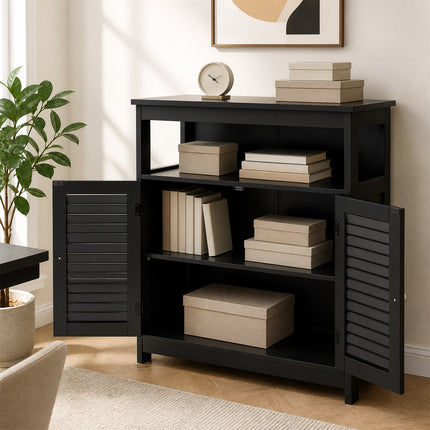 DREAMADE Bathroom Storage Cabinet, Wooden Floor Cabinet with 2 Doors, Black