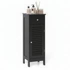 Dreamade Bathroom Floor Storage Cabinet with Door and Drawer, Black | Freestanding Side Cabinet with 3-Height Adjustable Shelf