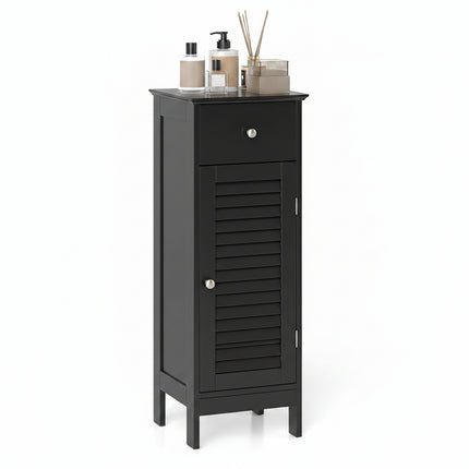 Dreamade Bathroom Floor Storage Cabinet with Door and Drawer, Black | Freestanding Side Cabinet with 3-Height Adjustable Shelf