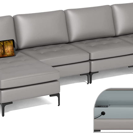 Dreamade Sectional Sofa Couch, Convertible Sleeper with 2 or 1 USB Ports Socket