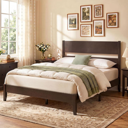 Dreamade Queen/Full/Twin Size Wooden Bed Frame with Slatted Headboard