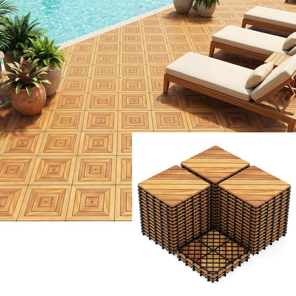 Dreamade 12" x 12" Interlocking Acacia Wood Deck Tiles