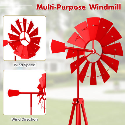 DREAMADE 8ft Steel Windmill, Farmhouse Windmill Decoration with Directional Vane