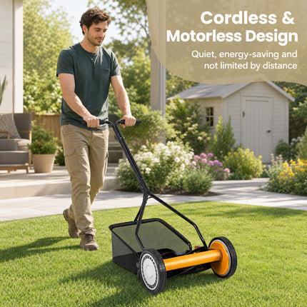 DREAMADE Manual Reel Mower, 14" Push Reel Lawn Mower, Green