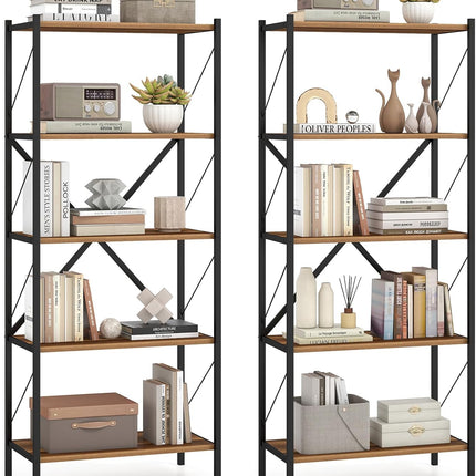 Dreamade 5-Tier Tall Industrial Bookcase with Heavy-Duty Metal Frame (1/2)