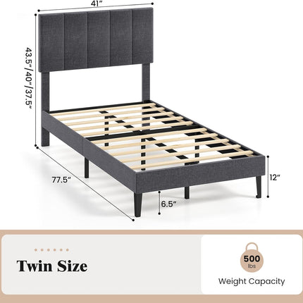 Dreamade Queen/Full/Twin Size Upholstered Bed Frame Platform Bed with Height Adjustable Vertical Channel Headboard