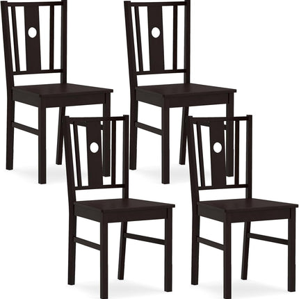 Dreamade Solid Rubber Wood Kitchen Chairs with Slatted Curved Backrest & Wide Seat (2/4)