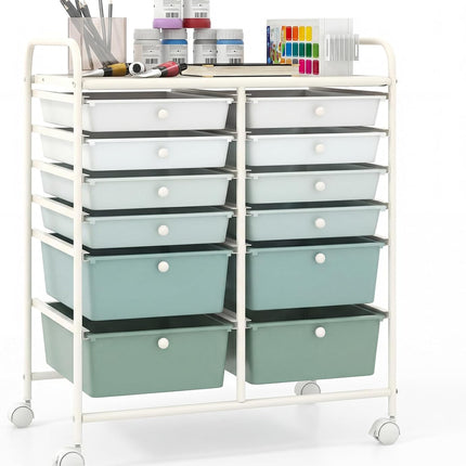 Dreamade 12 Drawer Rolling Storage Cart Tools Scrapbook Paper Office School Organizer