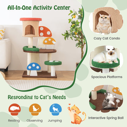 DREAMADE Mushroom Cat Tree, 40.5" Multi-Level Cat Tower