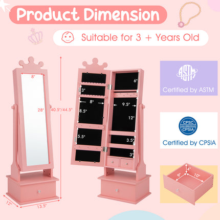 DREAMADE Free Standing Jewelry Armoire Cabinet, 40”/44.5" Jewelry Organizer w/Full Length Mirror