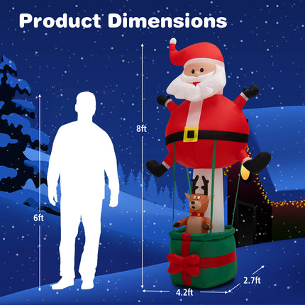DREAMADE 8 FT Christmas Decoration, Inflatable Santa Claus on Air Balloon w/Reindeer