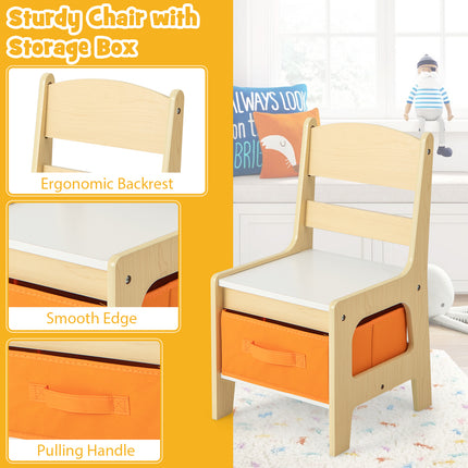 DREAMADE Toddler Table and Chair Set, 3 in 1 Wooden Activity Table w/Storage Drawer&Box