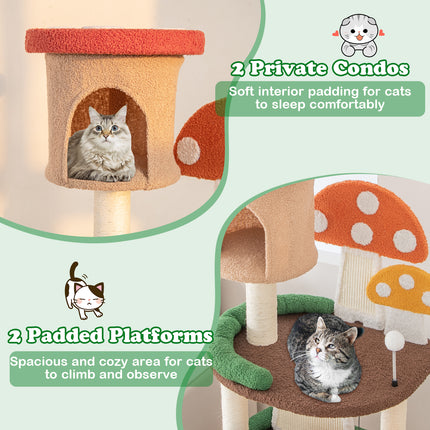 DREAMADE Mushroom Cat Tree, 57.5" Multi-Level Cat Tower