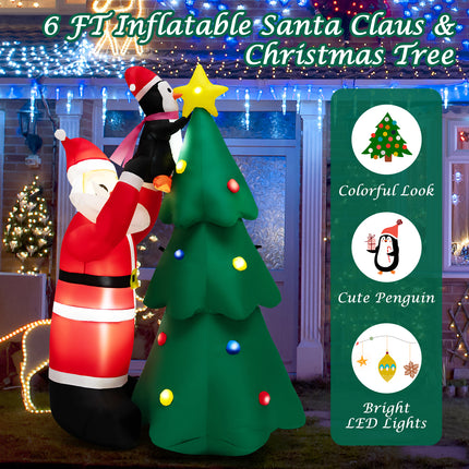 DREAMADE 6FT Inflatable Christmas Decoration, Blow Up Christmas Tree & Santa Claus with Penguin