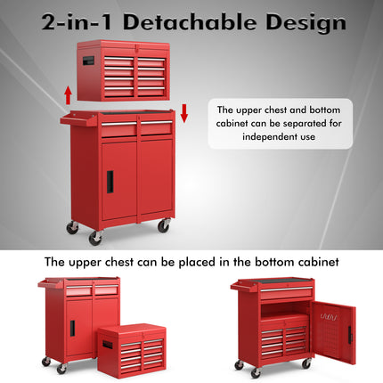 DREAMADE 5-Drawer Tool Chest Combo, Rolling Tool Cabinet w/Detachable Top Tool Box