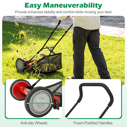 DREAMADE Manual Reel Mower, 16" Push Reel Lawn Mower, Green