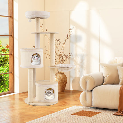 DREAMADE 60" Tall Cat Tree, Wooden Kitten Tower w/Sisal Scratching Posts & Mat