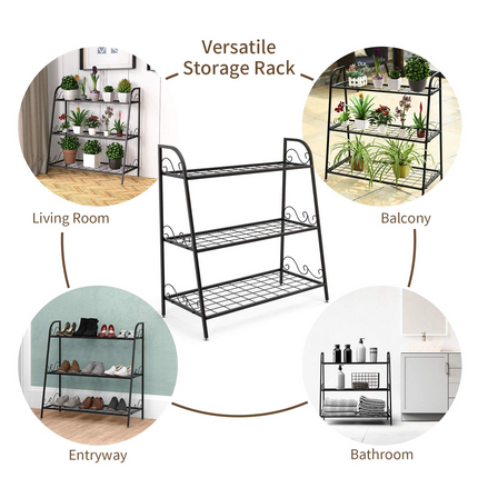 Dreamade 3 Tier Metal Plant Stand, Indoor Outdoor Plant Shelf
