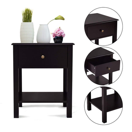 Dreamade Nightstand W/Drawer and Shelf, Stable Frame Storage Cabinet