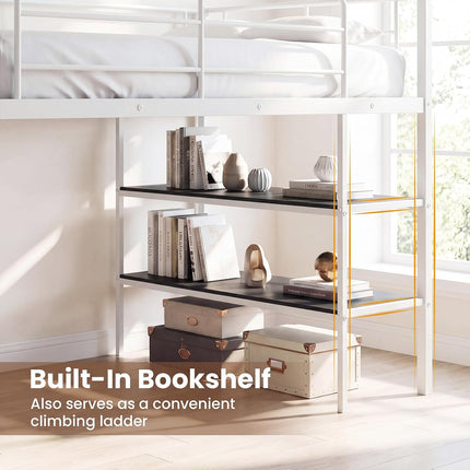 Dreamade Low Loft Twin Size Bed with Desk & Bookshelf