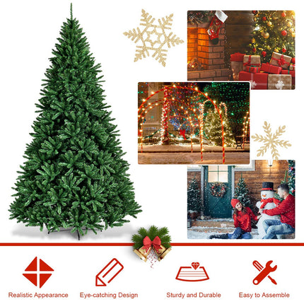 9ft Artificial Douglas Christmas Tree, Unlit Hinged Pine Tree, with 3594 Branch Tips and Solid Metal Stand - DreamadeUS
