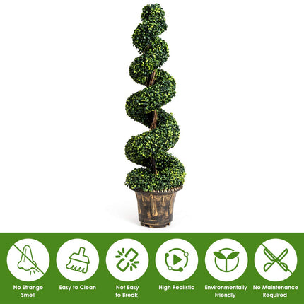 4 Ft Artificial Boxwood Spiral Tree, Fake Greenery Plants - DreamadeUS
