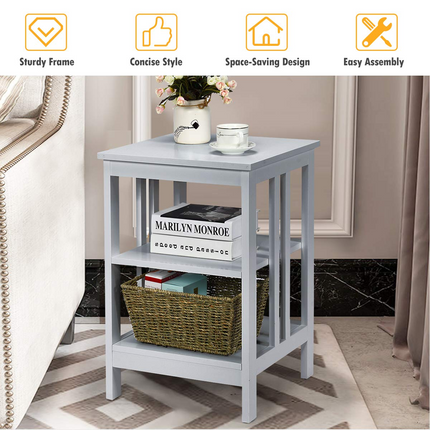 Dreamade Nightstand 3-Tier Sofa Side Table W/Reinforced Bars and Stable Structure
