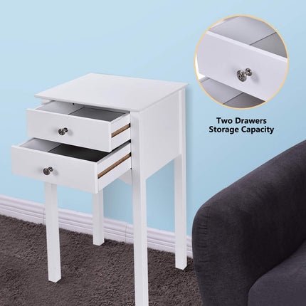Dreamade End Table w/ 2 Drawers Side Table Nightstand Multi-Purpose Accent Table Living Room Bedroom Home Furniture