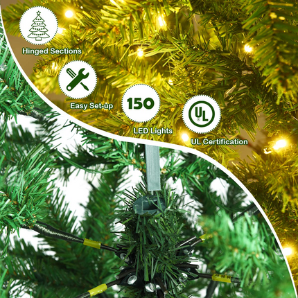 Dreamade 5ft Pre-lit Artificial Christmas Tree, Hinged Fir Pencil Christmas Tree with Lights - DreamadeUS
