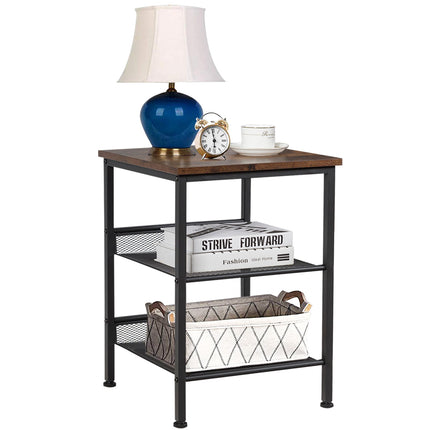 Dreamade Stable Metal Frame Easy Assembly Accent Wood Look Printer Table Bedroom Nightstand(1,Black&Rustic Brown)