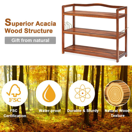 Dreamade 3-Tier Wood Shoe Rack 4 Metal Side Hangers, 29"L x10.5"Wx 24.5"H