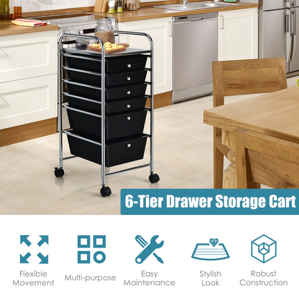 6 Storage Drawer Cart Rolling Organizer Cart, Black - Dreamade