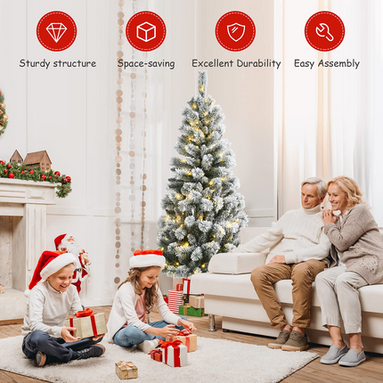 Dreamade Snow Flocked Christmas Tree, Premium Hinged Artificial Pine Tree, Remote Controller, Xmas Full Tree for Indoor - DreamadeUS