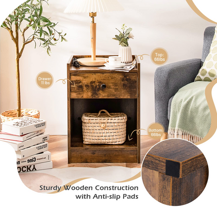 Dreamade Nightstands Set of 2, Modern End Tables w/Storage Drawer & Open Compartment