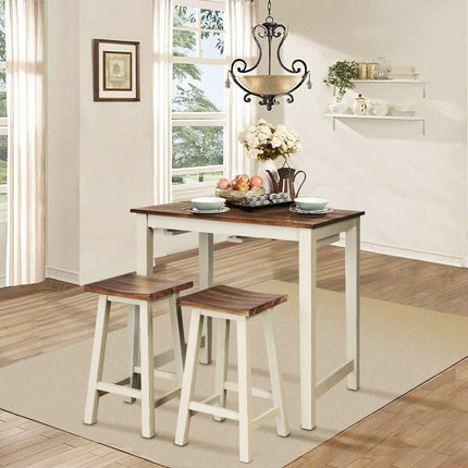 3 Piece Pub Dining Set, Counter Height Pub Table with 2 Saddle Bar Stools, Tavern Collection Table (Brown & Milky White) - Dreamadeus