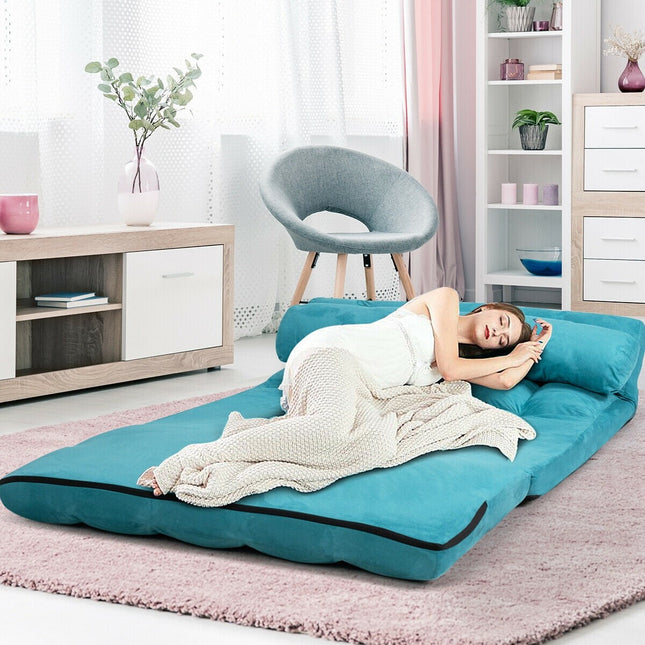 Adjustable Floor Sofa, Foldable Lazy Sofa Sleeper Bed 6-Position Adjustable,2 Pillows - Dreamadeus