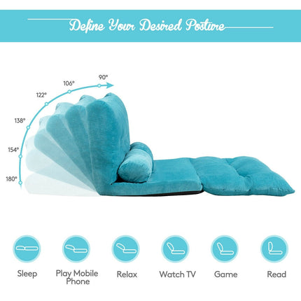 Adjustable Floor Sofa Couch with 2 Pillows, Multi-Functional 6-Position Foldable Lazy Sofa Sleeper Bed - Dreamadeus