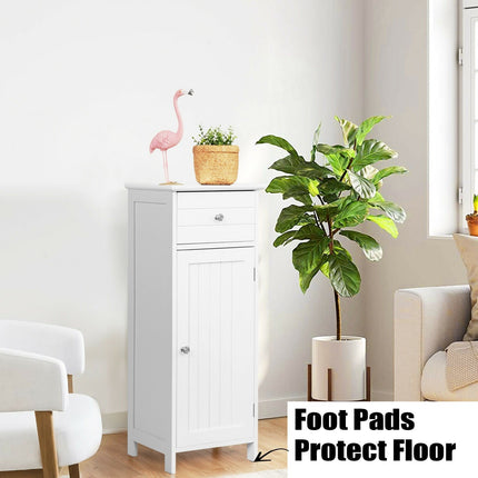 Bathroom Floor Storage Cabinet with Adjustable Shelf & Large Drawer
