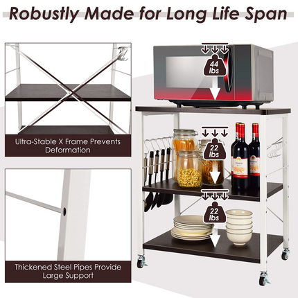 Dreamade Kitchen Baker's Rack 3-Tier Microwave Cart on Wheels