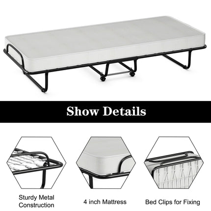 Rollaway Folding Bed with 4 Inch Mattress